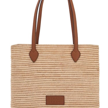 Strathberry Medium Basket Bag In Natural Raffia With Leather Details And Metal Closure Women