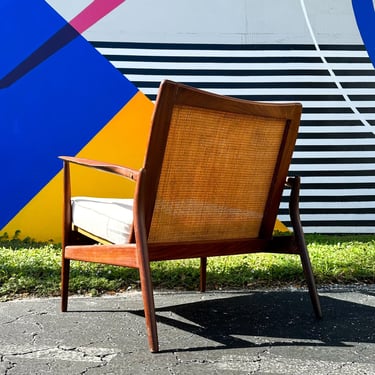 IB Kofod Larsen “Spear” Lounge Danish Modern Wicker Chair 