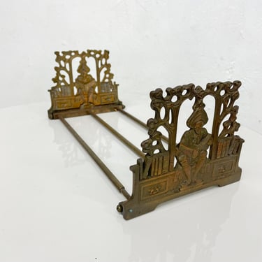 Vintage Figurative Scholar Expanding Book Holder Stand Patinated Brass Foldable 