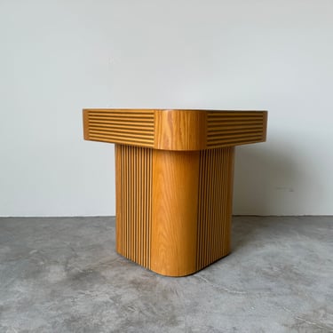 1980's Postmodern Squared Wood Side Table 