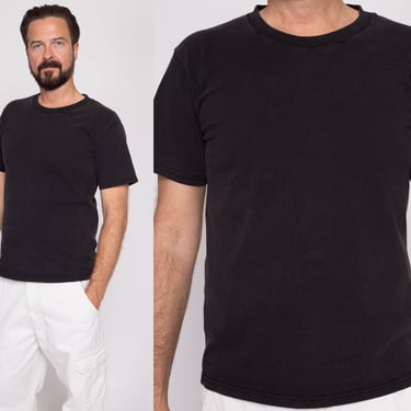 Medium 90s Plain Black Crew Neck Tee | Vintage Nutmeg Mills Short Sleeve Cotton T Shirt 