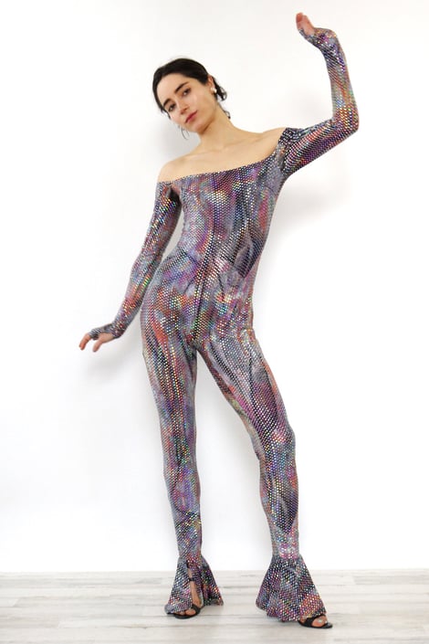 Mirrored Trumpet Flare Catsuit XS/S