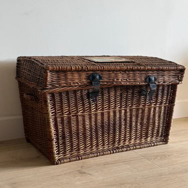 Antique English Woven Trunk, Dark 