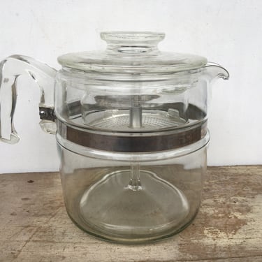Vintage Pyrex 6 Cup Flameware Glass Percolator, Missing Lid For Interior Basket, Nick On Lid Tab 