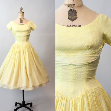 1950s SWISS DOT yellow sash dress xs  | new spring 