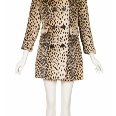 Etlin 1960s Vintage Cheetah Print Faux Fur Double-Breasted Coat Sz S M 