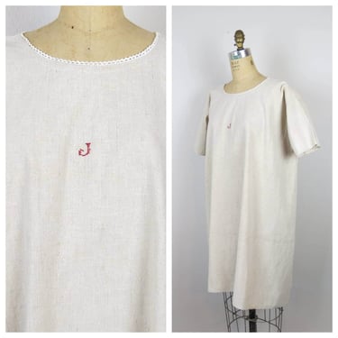 Antique linen chemise French rustic embroidered dress nightgown night dress 