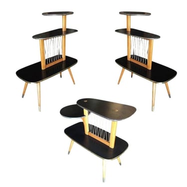 1950s Three-Tier Mid-century String Art Center Side Tables - Set of 3 