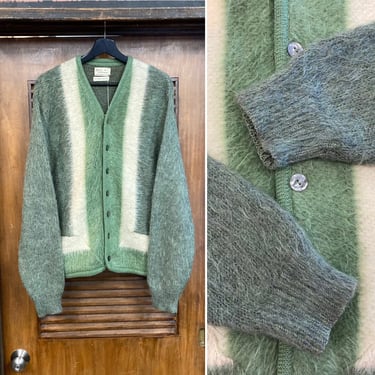 Vintage 1960’s Shag Mohair Mod Tri-Tone Cardigan Sweater, 60’s Vintage Clothing 