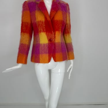 Mondi Orange & Pink Large Plaid Mohair Single Breasted Jacket 34