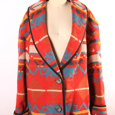 1980s Red, White, Yellow and Blue Southwestern Western Long Sleeve Coat by Ashley Scott -XL 