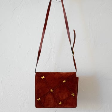 Vintage Ferragamo Deep Orange/Brick Crosshatch Suede Foldover Handbag