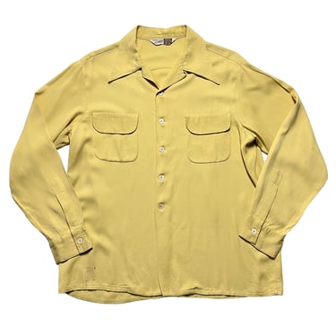 Vintage 1940s TROY OF CALIFORNIA Rayon Gabardine Sport Shirt ~ size L ~ Loop Collar / Flap Pockets ~ Gab ~ 