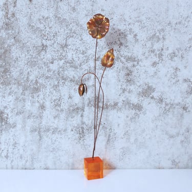 Copper Flowers on Lucite Base - Mod Kinetic Sculpture 