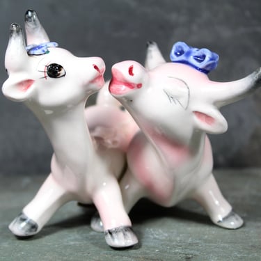 RARE! Adorable One-Piece Pink Cow Salt & Pepper Shakers | Vintage Ceramic Kissing Cow Salt and Pepper Shaker | Pink Cows | COW LOVERS! 