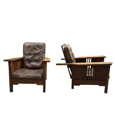 Pair of French 1940's Walnut Armchairs with Original Leather