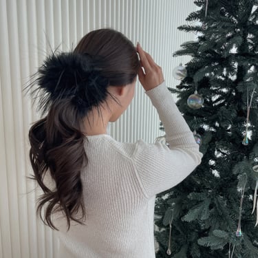 Festival Feather Scrunchies Hair Tie-Luxury Party Styling: Black