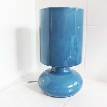 Vintage Ikea Lykta Mushroom Lamp Blue  - 90s Glass Murano Small Table  Bedside Lamp - Modern Minimalist Decor 