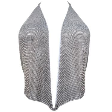 Ferrara Pewter Mesh Chain Mail  Plunging Cling Halter Vest, N/O