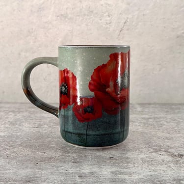 Ceramic coffee mug, Poppy flower mug, Coffee lover gift, Unique mugs, Gifts for her, Pottery mug, Handmade gift 