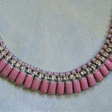 Vintage 1950's Kramer Pink Rhinestone Choker Necklace, Statement Necklace, Kramer of New York Necklace (#3950) 