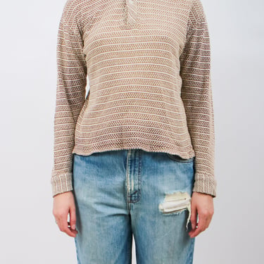 1970s Brown and Beige Knit Polo Sweater