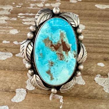 BETTA LEE Large Navajo Royston Turquoise and Sterling Silver Ring | Stone Statement Jewelry  | Native American Navajo Southwestern | Size 6 