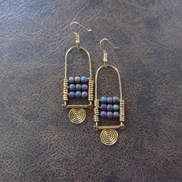 Lava rock chandelier earrings gold and rainbow 