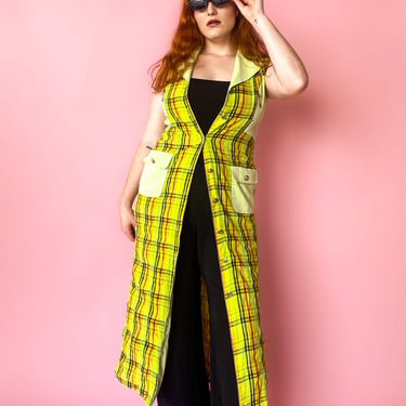 *needs cleaning* Y2K Green Plaid Cargo Dress/Duster, sz. M