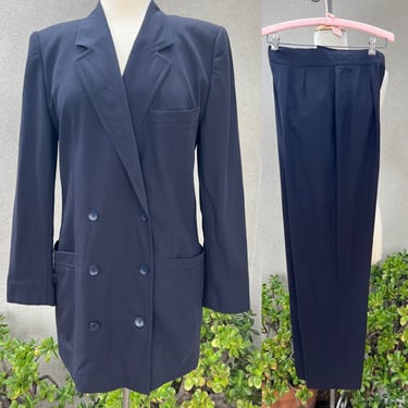 Vintage 80s Escada black wool jacket pant Suit West Germany sz 38 36 