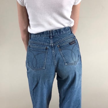 90s Calvin Klein jeans / vintage faded light wash high waisted straight leg classic designer Calvin Klein jeans | 25 x 32 