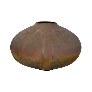 Large Bulbous Studio Ceramic Vase with Raku Glaze