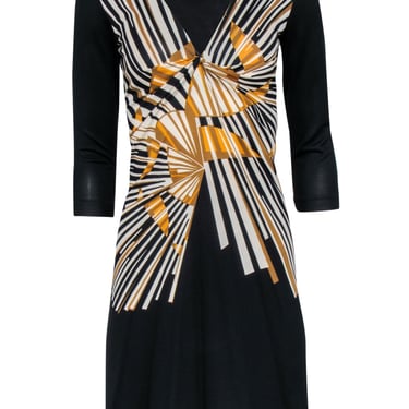 Diane von Furstenberg - Black & Tan Silk Mini Dress w/ Sundial Print Sz 0