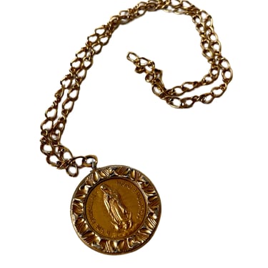 Vintage Catholic Coin Necklace, Virgin Mary and San Juan De Los Lagos Necklace, Vintage Jewelry, Vintage Coin Pendant, Catholic Jewelry 
