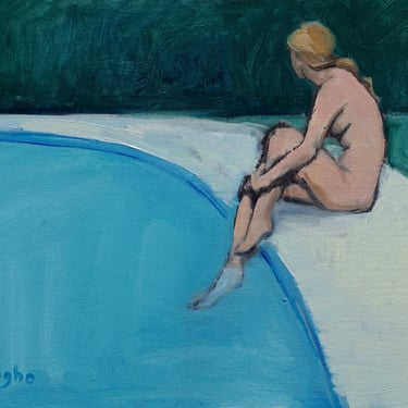 Nude-Original Artwork-Giclee-Archival Print-Nude Female-Pool Painting-Seated Nude-Print of Original Painting-Angela Ooghe-Fine Art 