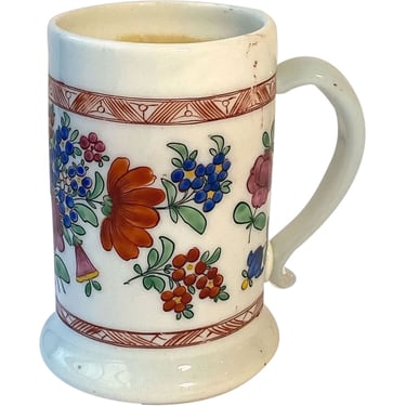 Antique Bohemian Milch (Milk) Enameled Glass Floral Ale Stein / Mug 