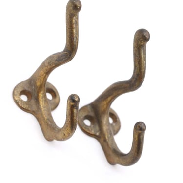 Pair of Brass Plated 2 Arm Cast Iron Wall Hooks