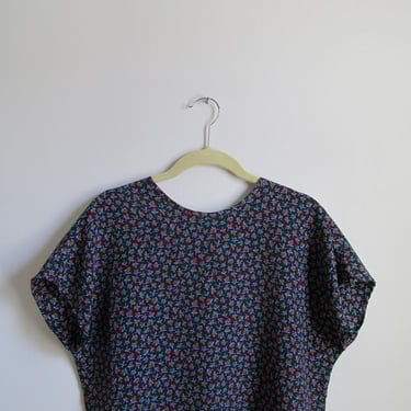 90s Rose Print Short Sleeve Top S M 42 Bust 