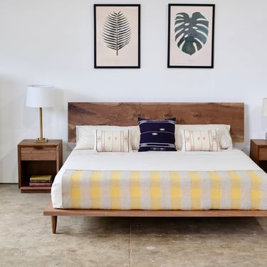 Minimalist Walnut Platform Bed | Solid Wood Walnut Bed Frame | Mid Century Modern Furniture | Hand Crafted Bed Frame and Headboard 