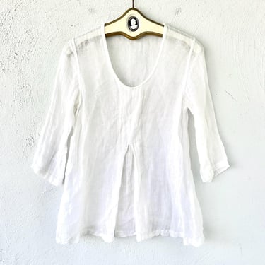 Vintage Flax Linen White Shirt Loose Flowy Top 