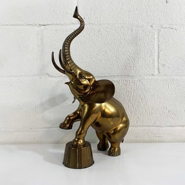 Vintage Brass Elephant Large Statue Figurine Mid-Century Decor Trunk Up Good Luck Circus Theme Kid's Room Baby Nursery Kitsch Kawaii 