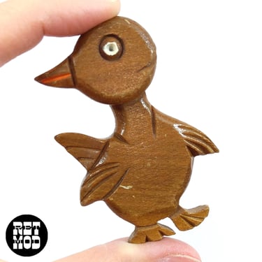 So Cute Large Vintage Wood Duck Baby Statement Brooch 