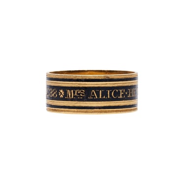 Antique Georgian 18k and Enamel Mourning Band- &quot;Mrs Alice Henderson&quot;
