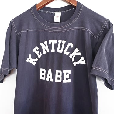 vintage Kentucky shirt / 70s shirt / 1970s Kentucky Babe navy blue jersey shirt Small 