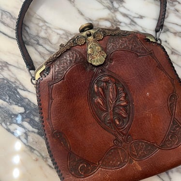 Antique 1920s Art Nouveau Leather Handbag Purse | Vintage 1920s Purse 