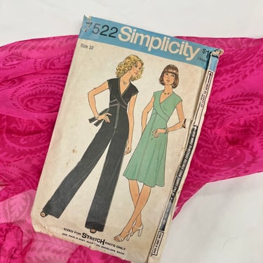 Vintage Jumpsuit Romper Sewing Pattern, Dress, Flare Leg, Wide Leg Pants, Complete with Instructions, Simplicity 7522 