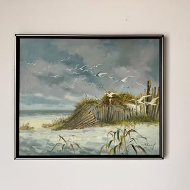 1980's Vintage Impressionist Beach Coastal Seascape Oil on Canvas Painting, Framed 