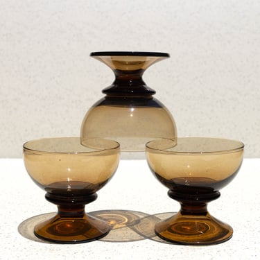 Set of 3 Vintage Amber Sherbet Bowls, Coupe Glasses, Dessert Bowls, Vintage Glassware 