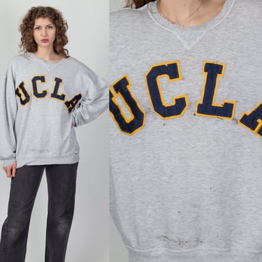 Vintage 80s Distressed UCLA Burnout Sweatshirt - Men's XXL | Long Sleeve Heather Grey University Graphic Pullover 