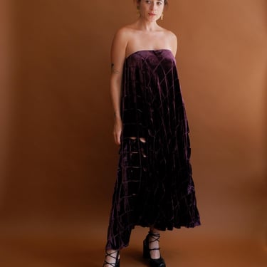 Vintage Y2K Calvin Klein Cutaway Burgundy Velvet Skirt/ Size 12 Medium 